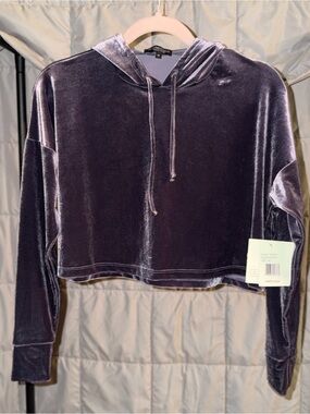 Beyond Yoga Velvet Cropped Hoodie - Deep Plum